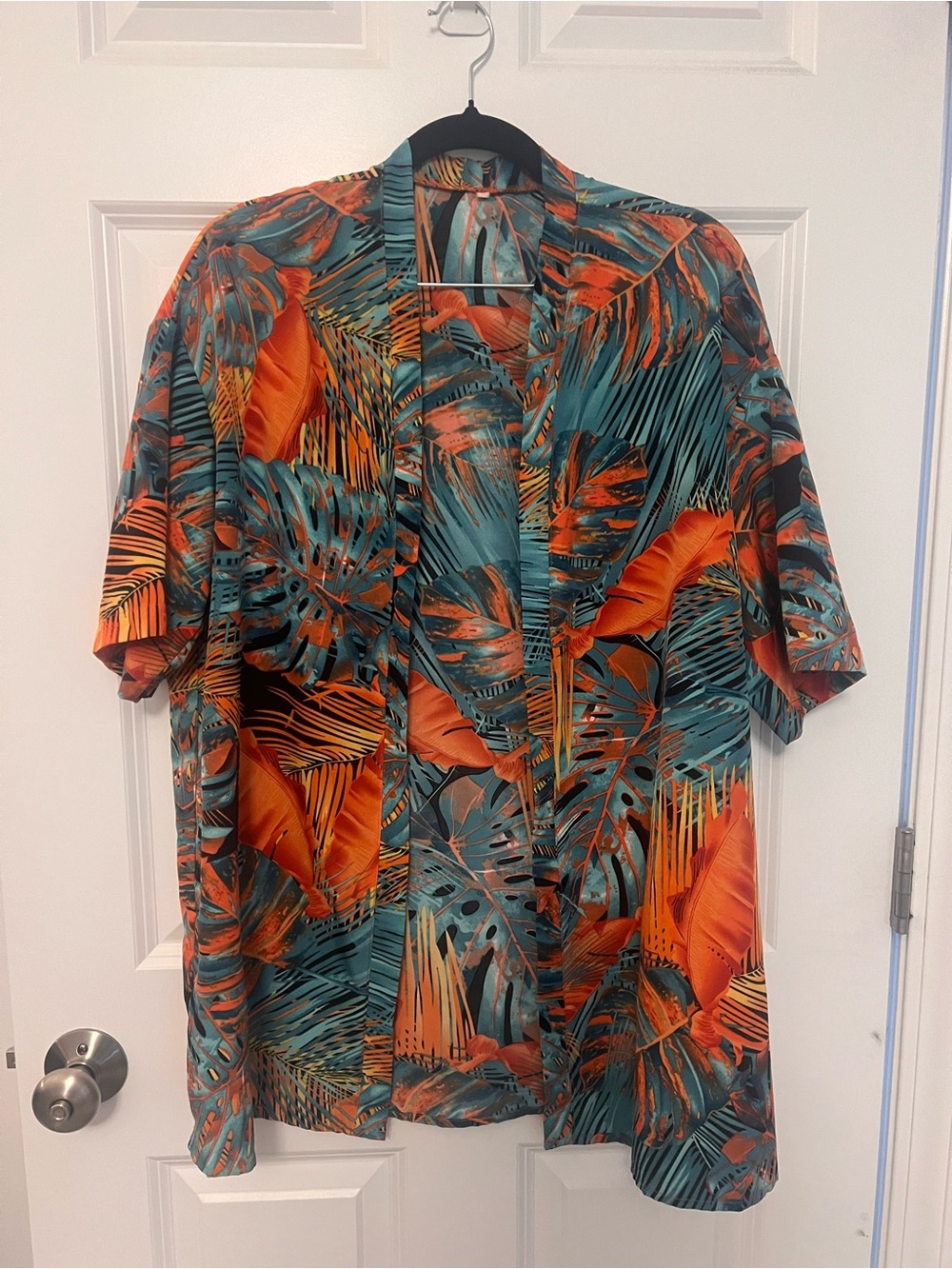 Tropical Print Short Sleeve Shirt Jacket & Shorts Set - Orange & Teal